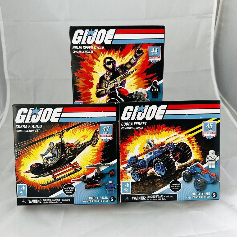 GI Joe Cobra Ferret, Ninja Speed Cycle & Fang Snake Eye Construction Sets -FAST✅